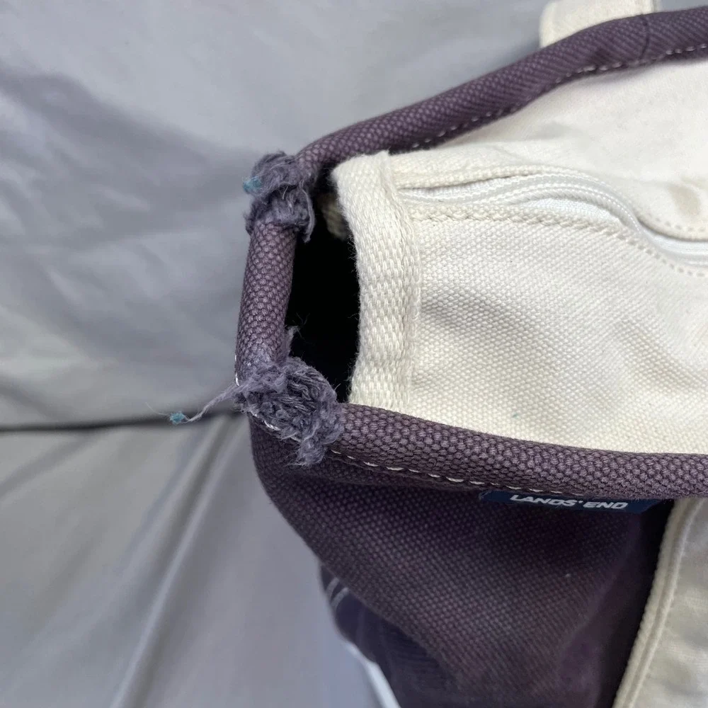 Lands' End Purple Canvas Pet Carrier Tote Bag Small Dog Cat Zip Top Mesh Window